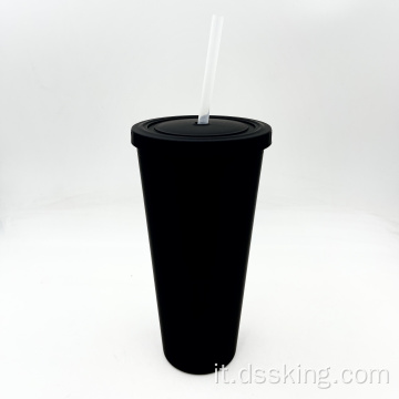 Sensazione di gomma Tumbler a doppia parete in plastica nera per bicchiere di paglia da 22oz/24 once/650 ml